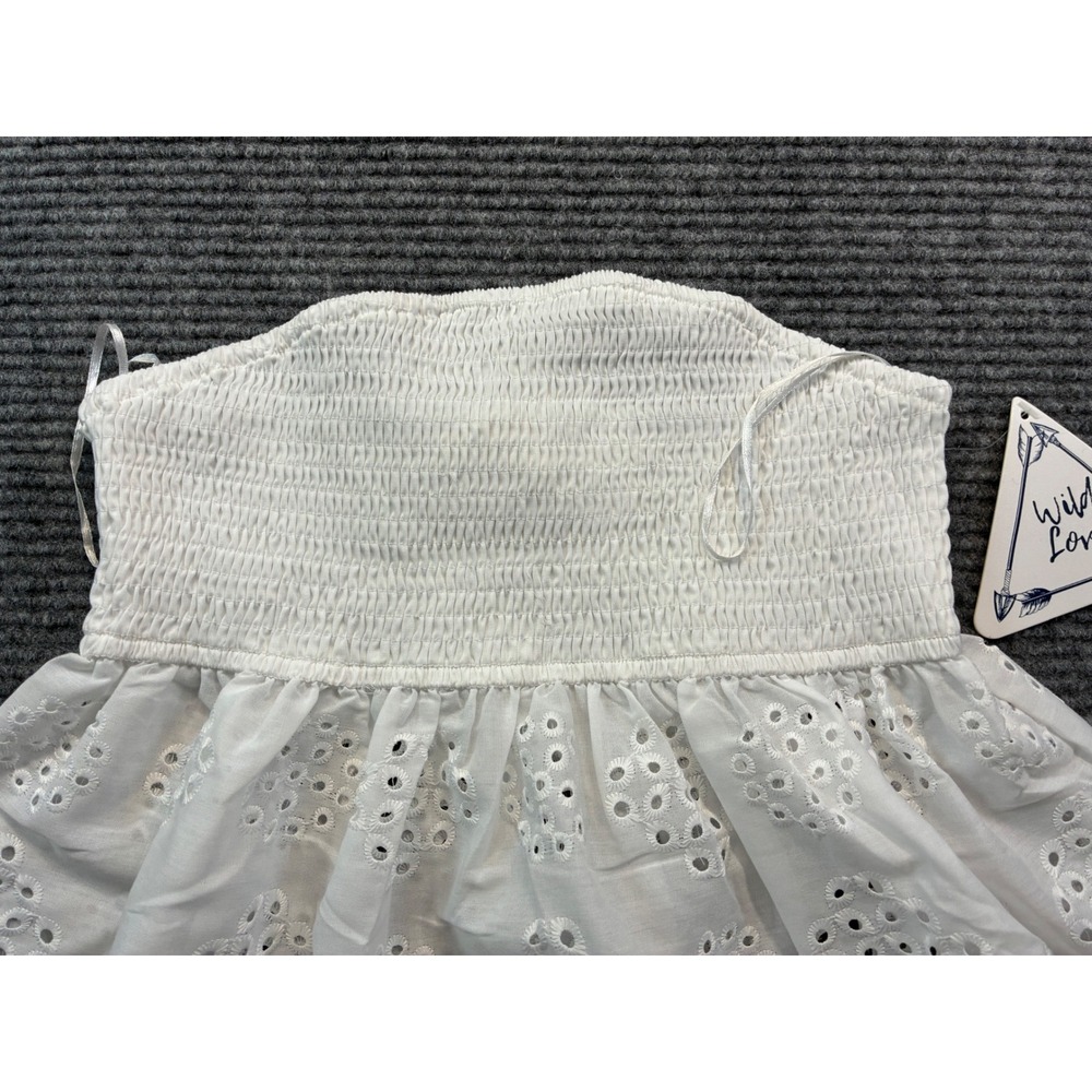 Wild Love Womens White Eyelet Lace Smocked Peplum Tube Top Strapless Cottage Med - Picture 3 of 9